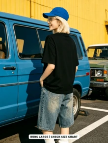 Summer casual soft cotton printed crew neck short-sleeve top with retro European street Y2K style. - Noir - Voir 2