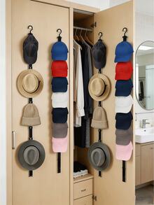 Adjustable Hat Storage Rack & Hat Organizer, Suitable For Home Closet Or Door Hat Display Rack – With 8 Hat Hooks, Wall-Mounted Design With Hooks, Keeps Hat Collection Organized, Made Of Wood And Metal, Space-Saving Closet Organizer - Multicolor - View 5