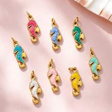 1pc Gold Seahorse Pendant Colorful Seahorse Shaped Charm Accessory Suitable For Necklace Bracelet Earrings Decoration Versatile Fashion - Multicolor - View 1