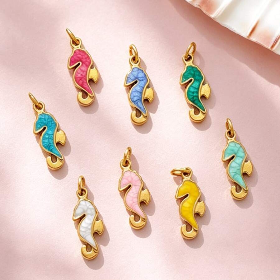 1pc Gold Seahorse Pendant Colorful Seahorse Shaped Charm Accessory Suitable For Necklace Bracelet Earrings Decoration Versatile Fashion - Multicolor - View 1