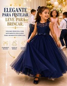 Children's Youth Long Party Dress Girl Flower Girl Bridesmaid Wedding Flower Girl Debutante Princess Miss - 3 To 16 Years - Premium Luxury - 藏蓝色 - 查看 10