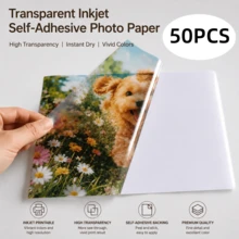 5/20/50 Hojas de Papel Fotográfico Autoadhesivo PET Transparente A4, Tamaño 210mm*297mm (8.28in*11.69in), Resistente a Arañazos y Duradero, Compatible con Impresoras de Inyección de Tinta/Láser, Adecuado para Hacer Fotos, Manualidades y Pegatinas - transparente - Ver 8