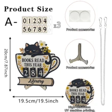 1/2pcs Rustic Black Cat Library Wooden Signs, Cup & Book Stack Designs. Freestanding & Hanging Design Manual Reading Counter For Home Library Study Room Office, Perfect Back To School Gift For Book Lovers. - Multicolor - View 15