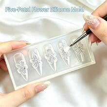 Spring/Summer Floral Nail Art Mold, Elegant Lily Flower Nail Decor Template, 3D Carved & Jelly Petal Gel Nail Polish Mold Tool - Clear - View 5