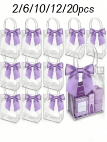 2/6/10/12/20pcs Reusable Transparent Plastic Gift Bags With Handles, PP Material With Bow Decoration, Suitable For Weddings, Bridal Showers, Birthday Parties, Baby Showers, Gender Reveal Parties, Small Businesses - Multicolor - View 1