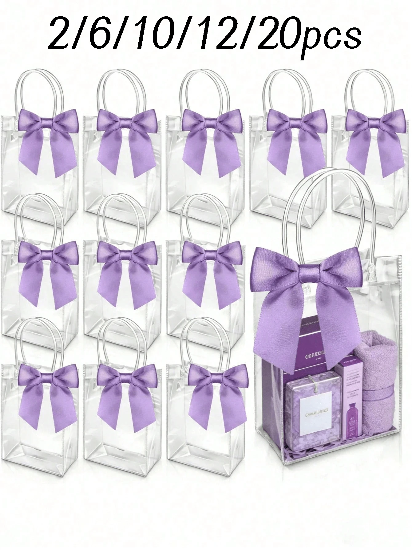 2/6/10/12/20pcs Reusable Transparent Plastic Gift Bags With Handles, PP Material With Bow Decoration, Suitable For Weddings, Bridal Showers, Birthday Parties, Baby Showers, Gender Reveal Parties, Small Businesses - Multicolor - View 1