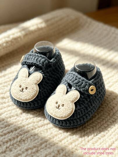 1 Pair Infant Rabbit Applique Slippers, Beige & White Infant Shoes