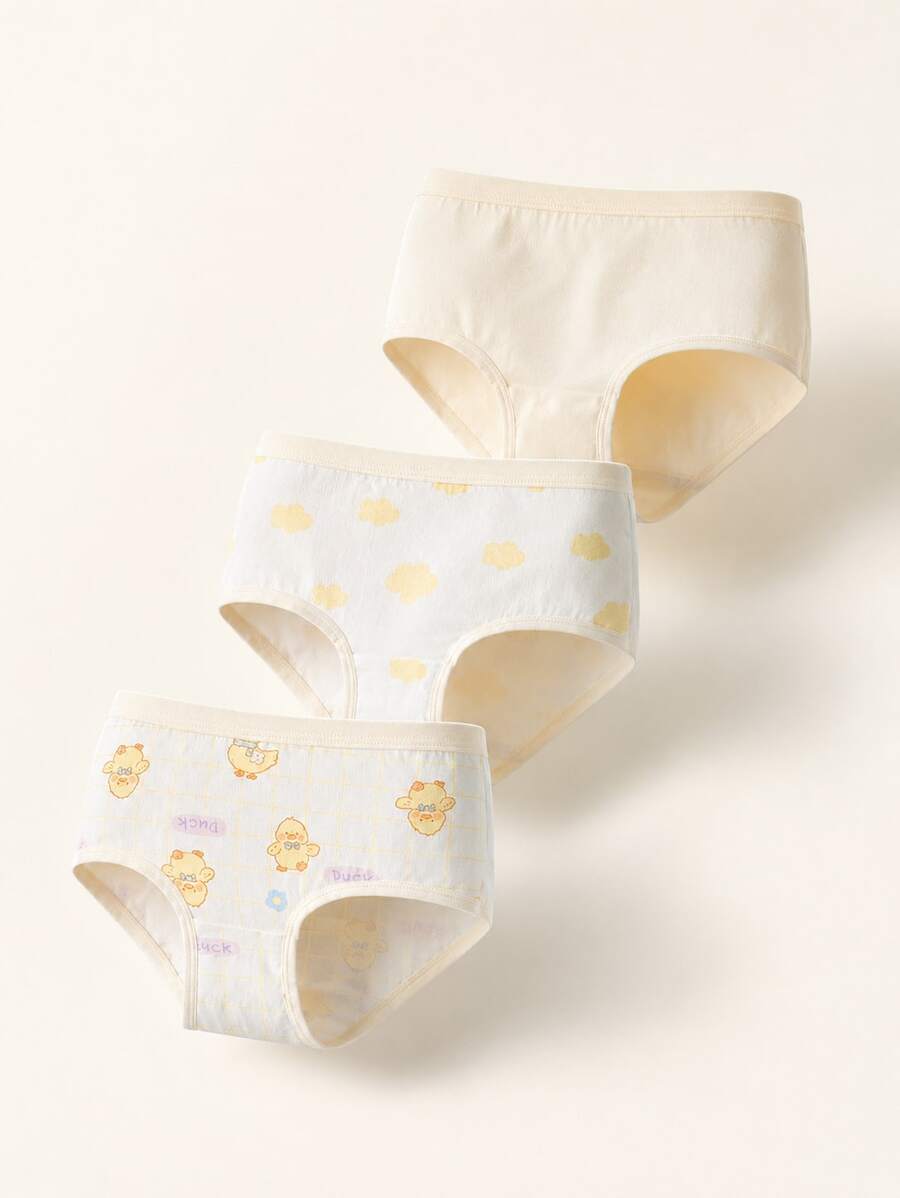 Balabala 3pcs/Pack Girls Triangle Panties, No Tightness - White and Yellow - View 1