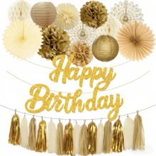 Gold Birthday Party Decorations, Gold Glitter "This Is My Golden Birthday" Banner Photo Backdrop Suitable For Women And Men, Fun Birthday Party Supplies Suitable For Weddings - Happy Birthday Platinum Lantern Set - View 2