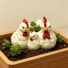 1 pezzo Statua artigianale creativa di famiglia di polli, ornamento divertente per la decorazione della casa, decorazione da giardino interno, adatto per piantare bonsai, decorazione per il soggiorno, lo stoccaggio e l'ufficio domestico per la meditazione silenziosa - pezzo singolo - Visualizzare 2