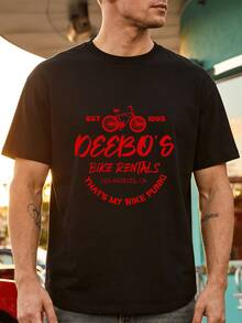 New Men's Summer T-Shirt, Short-Sleeved And Casual Style, With Ribbed Round Neck, Front And Back Print, Made Of Cool And Comfortable Fabric, With A Rental Design - Hitam - View 1