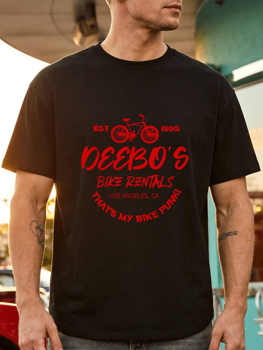 New Men's Summer T-Shirt, Short-Sleeved And Casual Style, With Ribbed Round Neck, Front And Back Print, Made Of Cool And Comfortable Fabric, With A Rental Design - Hitam - View 1