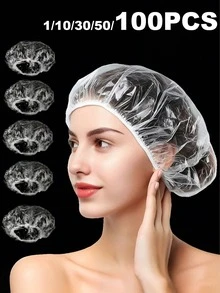 1/10/30/50/100 buah Topi Mandi Sekali Pakai Transparan Tanpa Cuci, Topi Mandi Elastis Tahan Air, Ukuran Besar Tebal Elastisitas Tinggi, Cocok untuk Mandi dan Perawatan Rambut, Praktis untuk Perjalanan - MultiWarna - View 2
