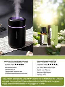 Mini humidificador colorido con luz ambiental, negro/blanco. LED degradado incorporado, silencioso, aromaterapia y humidificación. Ajustes de doble niebla fina, sin mojar el escritorio. Alimentado por USB, adecuado para el hogar, oficina, dormitorio, coche, baño, hotel, sala de yoga, habitación de mascotas. - Mist - Ver 14