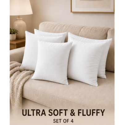 White 45x45cm Throw Pillow Inserts Set Of 4 | Premium Polyester Down Alternative Filling Plush Decorative Square Cushion Inserts For Couch Bed Living Room