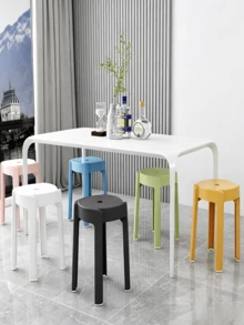 5 piezas de taburetes redondos de plástico grueso multicolor, apilables para almacenamiento, taburetes altos duraderos y antideslizantes para mesas de comedor del hogar, entrada para cambiar zapatos y uso en el baño. - Multicolor - Ver 1