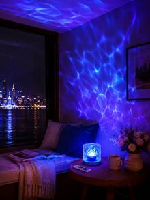 1pc [LED Night Light] Cylindrical Transparent Textured Water Ripple Lamp, USB Powered, Suitable For Bedroom Bedside, Dorm Desk And Leisure Spaces - Multicolor - View 2