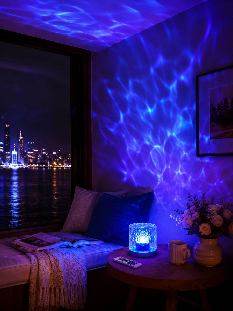 1pc [LED Night Light] Cylindrical Transparent Textured Water Ripple Lamp, USB Powered, Suitable For Bedroom Bedside, Dorm Desk And Leisure Spaces