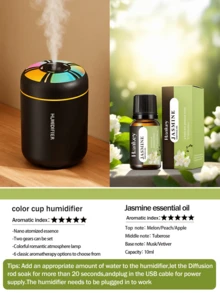 Colorful Gradient Humidifier With LED Light, USB Plug, 6 Essential Oil Options, Quiet Humidification. Suitable For Air-Conditioned Rooms, Bedrooms, Hotels, Offices, Dorms, Bathrooms, Pet Rooms, Yoga Studios. - Mist - View 15