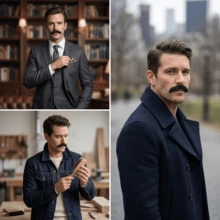 Black Vintage Thick Fake Beard, Self-Adhesive Realistic Facial Hair, Suitable For Gentleman Role Play Disguise, Halloween - Black - View 4