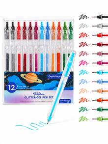 Wrritove 12/18/36pcs Retractable Glitter Gel Pens Set, 0.7mm Fine Point Smooth Writing Sparkle Ink, Assorted Color Click Pens For Journaling, Scrapbooking, Planner Notes, Bullet Journal, Greeting Cards, School Office Supplies, DIY Decoration - Deep Starlight 12 Colors - View 9