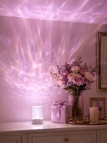 1pc [Water Wave Projection Lamp] Cylindrical Crystal Texture Ocean Wave Night Light, Remote Control Multicolor Ambient Light Suitable For Bedroom, Bedside, Dorm, Room Decor - Multicolor - View 3