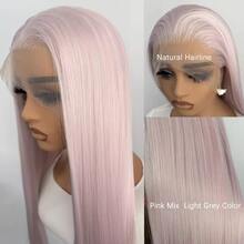 websterwigs Pink Mix Grey Long Silky Straight Synthetic Wig With Highlights Free Part 13X4 Lace Front Wigs For Women Daily Use Cosplay Party, Halloween - Multicolor - View 5