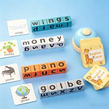 Montessori Word Spelling Game Toy Set, 64 Flash Cards & 20 Letter Blocks, Early Learning Educational Alphabet & Vocabulary Building Toy For Kids 3+ - 彩色 - 查看 8
