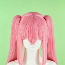粉色長款動漫風雙馬尾 Cosplay 假髮，附配套馬尾髮夾，合成纖維髮質，適合動漫展，含髮網 - 粉色 - 查看 3