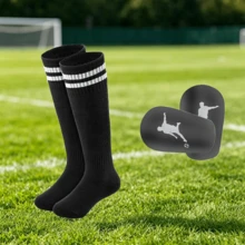 Football Training Accessories Set - Long Striped Socks + Printed Pads Combination, Lightweight Outdoor Sports Accessories, Suitable For Field Training Activities - Characters Kicking a Ball - View 8