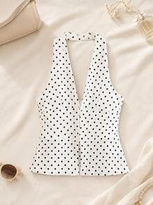 Polka Dot Halter Neck Top, Summer - Black and White - View 1