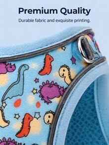 Cute Dinosaur Print Pet Harness And Leash Set, Adjustable Easy-To-Wear Cartoon Harness, Suitable For Small Dogs And Cats. Perfect For Daily Walks, Outdoor Trips And Photos, Fashionable Ins Style Pet Accessories, Perfect Gift For Pet Lovers. - Blue - View 5