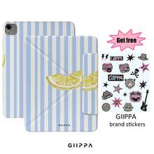 GIIPPA 1 pieza Funda protectora con diseño de rodaja de limón en acuarela a rayas azules y blancas, incluye pegatinas, regalo perfecto para el Día de San Valentín, funda magnética desmontable con plegado en Y a prueba de golpes con ranura para lápiz, compatible con iPad Mini 6/7, Air 2/3/4/5/11/13" (M2/M3 2024-2025), 5/6/7/8/9/10/11ª generación, Pro 10.5/11/12.9" (2017-2025), estilo pastoral fresco de verano - Multicolor - Ver 1