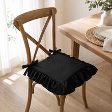 1pc "Lotus Breeze . Washed Wrinkled Seat Cushion" Pure Rice White, Four-Corner Tie Bows + Ruffle Edge Double-Layer Hemming, Double-Layer Stitching Technology, Suitable For Home Daily Use, Holiday Decoration, Outdoor Decoration, Wedding Banquet And More Best Choice (Filling Not Included) - Light Grey - View 10