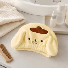 MINISO Sanrio Pompompurin 毛絨洗髮帽，超吸水毛巾包裹，開學季日常洗浴必需品，舒適女性淋浴配件 - 黃色 - 查看 2