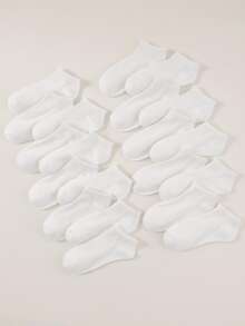 5/9/10/20/50 Pairs White Flat Bottom Japanese Style Minimalist Daily Versatile Low-Cut Non-Slip Skin-Friendly Comfortable Breathable Sweat-Absorbing Odor-Resistant Women's Short Socks - White - View 1
