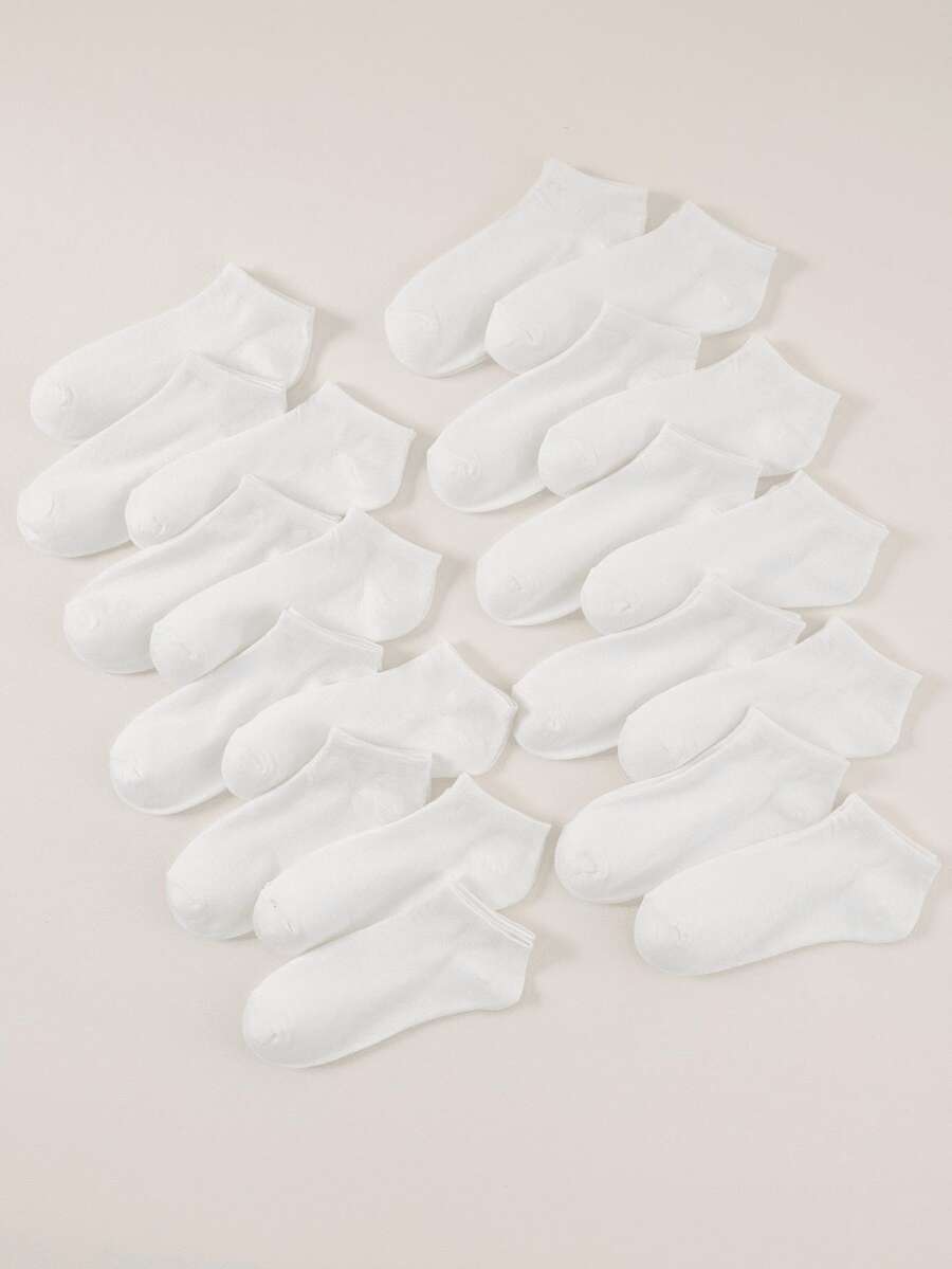 5/9/10/20/50 Pairs White Flat Bottom Japanese Style Minimalist Daily Versatile Low-Cut Non-Slip Skin-Friendly Comfortable Breathable Sweat-Absorbing Odor-Resistant Women's Short Socks - White - View 1