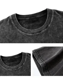Men's Anime T-Shirt, Couple Flat Print, Washed Black, Harajuku Hip Hop Style, Round Neck, 6 Sizes Available, Casual Short Sleeve, Summer Top For Women - 黑色 - 查看 7