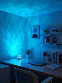 1pc [LED Night Light] Cylindrical Transparent Textured Water Ripple Lamp, USB Powered, Suitable For Bedroom Bedside, Dorm Desk And Leisure Spaces - Multicolor - View 6