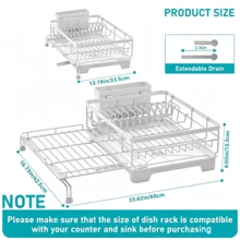 1pcs Expandable Dish Drying Rack Carbon Steel Dish Rack For Kitchen Counter, Space Saving Dish Drainer With Utensil Holder And Drainboard - White - View 2