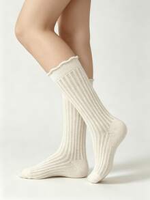 1/5 Pairs Summer Thin Breathable Mesh Lace Mid-Calf Socks - Multicolor - View 4