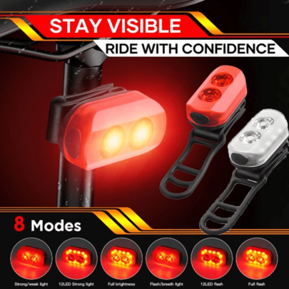 Potente faro delantero y luz trasera LED para bicicleta, juego de luces ultrabrillantes recargables por USB, múltiples modos de iluminación, fácil de instalar para hombres y mujeres, ciclismo de carretera y montaña, color negro.