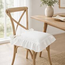 1pc "Lotus Breeze . Washed Wrinkled Seat Cushion" Pure Rice White, Four-Corner Tie Bows + Ruffle Edge Double-Layer Hemming, Double-Layer Stitching Technology, Suitable For Home Daily Use, Holiday Decoration, Outdoor Decoration, Wedding Banquet And More Best Choice (Filling Not Included) - Light Grey - View 9
