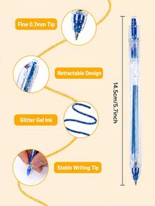 Wrritove 12/18/36pcs Retractable Glitter Gel Pens Set, 0.7mm Fine Point Smooth Writing Sparkle Ink, Assorted Color Click Pens For Journaling, Scrapbooking, Planner Notes, Bullet Journal, Greeting Cards, School Office Supplies, DIY Decoration - Deep Starlight 12 Colors - View 3
