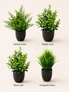 Artificial Mini Potted Green Plant With Faux Leaves And Black Pot; Maintenance-Free No Watering Required, Suitable As Small Decorative Ornament For Indoor Home Environment, Including Desk, Storage Shelf, Kitchen And Bedroom - Multicolor - View 9