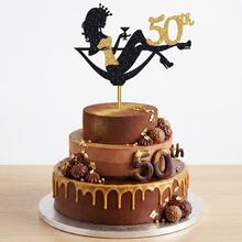 1個優雅粉色亮片50歲生日蛋糕插牌，50歲生日派對用品，女性雞尾酒杯剪影蛋糕插牌，迷人女性生日蛋糕裝飾 - 彩色 - 查看 12