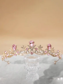 1件時尚公主3D皇冠水鑽髮箍，優雅女性生日髮飾，適合婚禮與畢業季禮物 - 粉色 - 查看 1