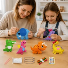 6pcs Kids Cotton Sewing Set - Creative Handmade Dinosaur Pendant, Craft Materials For 6-8 Years Old. Ideal Gift For Easter, Christmas, Halloween, New Year And Birthday. - Dinosaur Sewing 6-piece Set - View 2