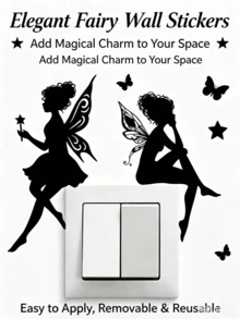 1 Set (6 Stücke) Schwarze Silhouette Feen Schalter Wandaufkleber, PVC selbstklebend abnehmbare Aufkleber mit Schmetterling, Stern, Mondsichel Magie Elementen, Prinzessin Schlafzimmer Steckdosenblende, INS verträumter Märchenstil Mietwohnung Renovierung DIY Wanddekoration - Wandaufkleber - Übersicht 2