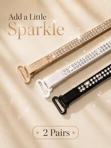 2 Pairs Rhinestone Bra Shoulder Straps, Adjustable & Detachable Replacement Bra Straps, Sparkling Rhinestone Decor Straps For Women's Camisole Dresses - Multicolor - View 3